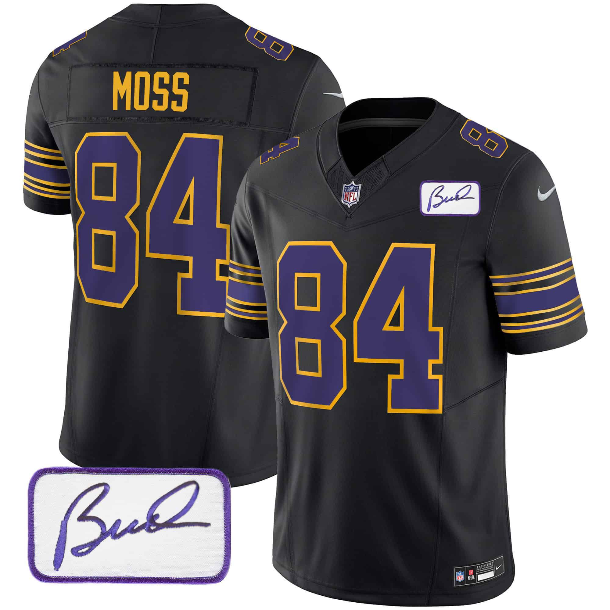 Men Minnesota Vikings #84 Moss Black 2024 Nike Bud Grant Patch Classic Limited NFL Jersey->indianapolis colts->NFL Jersey